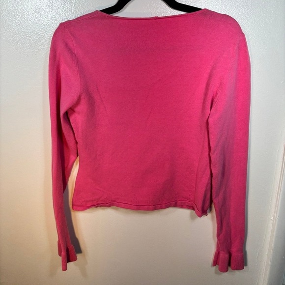 Balletcore Ribbon Tie Knit Sweater Women Sz M Pink Coquette Empire Waist Ruffle - Picture 5 of 10